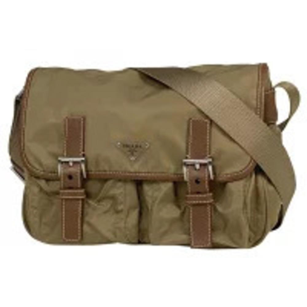 Prada Plate Shoulder Bag Messenger Crossbody Brown